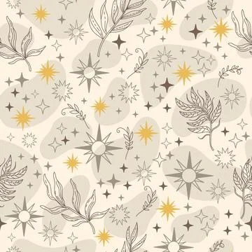 Linear celestial astrological seamless background vector beige Stock Illustration