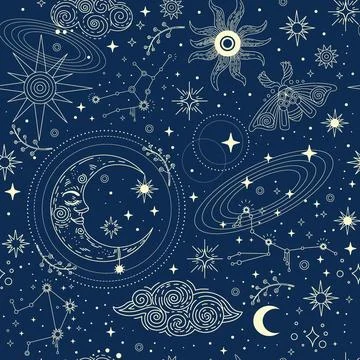 Linear celestial seamless pattern vector Stock Illustration