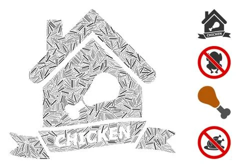 Linear Chicken Cafe Icon Vector Mosaic Stock Illustration