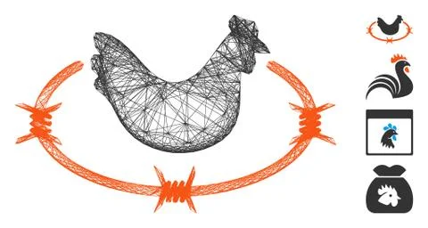 Linear Chicken Farm Vector Mesh 스톡 일러스트