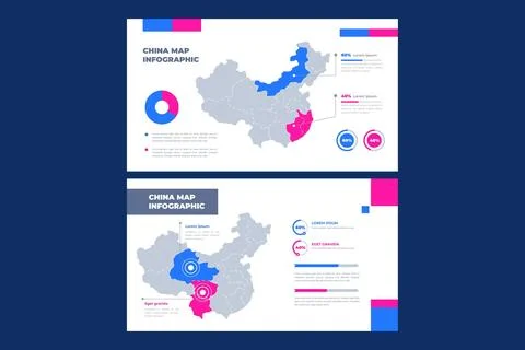 Linear china map infographic Stock Illustration