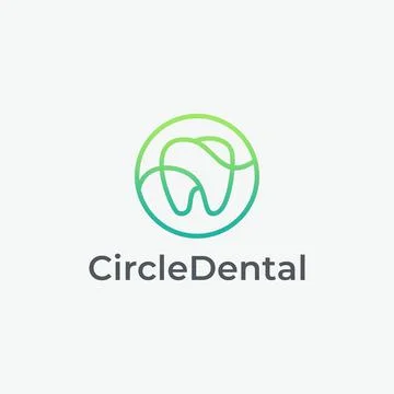 Linear Circle Dental Teeth Logo Design Vector Stock Illustration