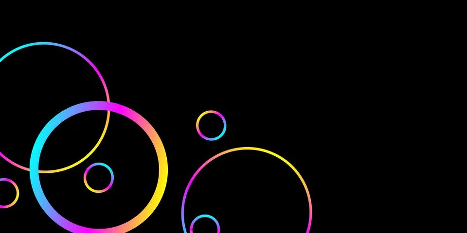 Linear circles pattern with trendy gradient, abstract composition on black  Illustrazione stock