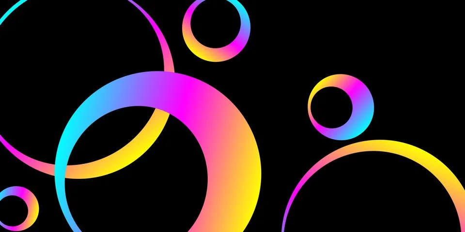 Linear circles pattern with trendy gradient, abstract composition on black  Illustrazione stock