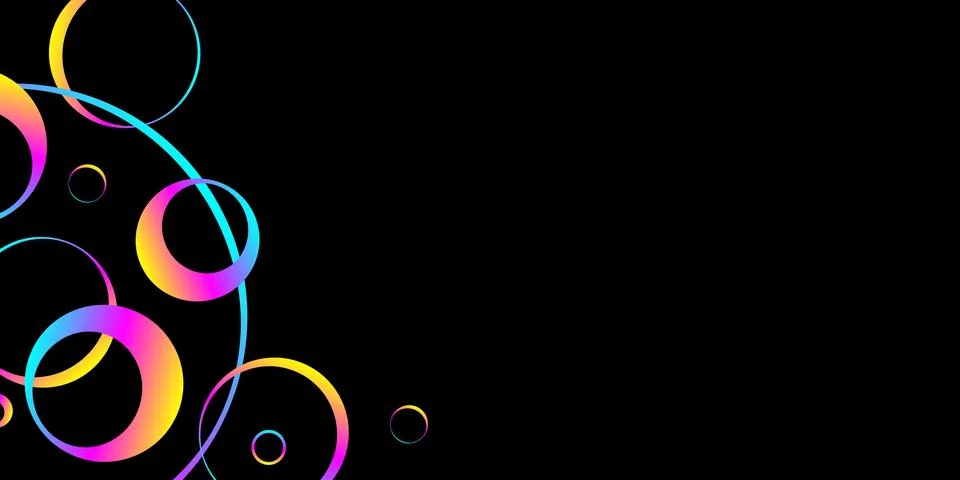 Linear circles pattern with trendy gradient, abstract composition on black  Illustrazione stock