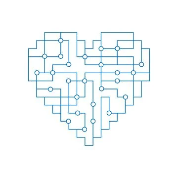 Linear circuit board with heart shape for love technology metaphor. Vector logo イラスト素材