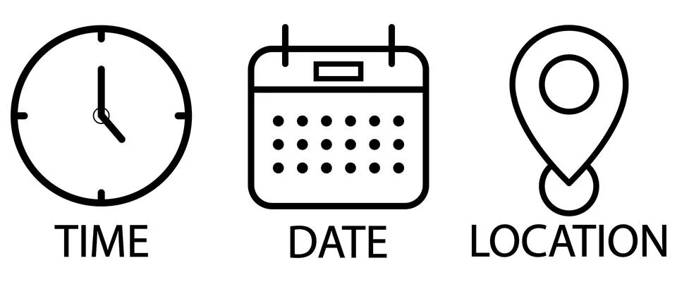 Linear clock calendar and location icons for website navigation interface. Stock-Illustration