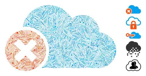 Linear Close Cloud Icon Vector Collage Illustrazione stock