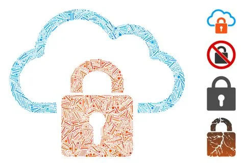 Linear Cloud Locked Icon Vector Collage Stock Illustration