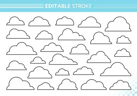 Linear cloud set black editable stroke fluffy form Stock Illustration