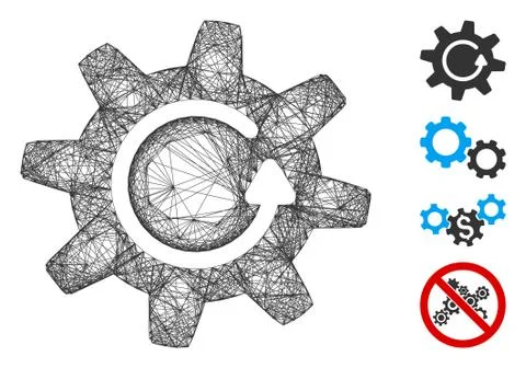 Linear Cogwheel Rotation Direction Vector Mesh Illustrazione stock