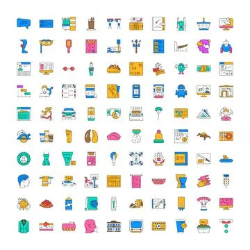 Linear collection of universal flat filled icons Stock Illustration