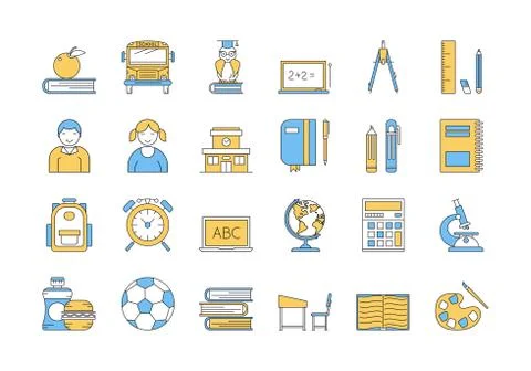 Linear COLOR icon set 5 - SCHOOL EDUCATION Stock Illustration