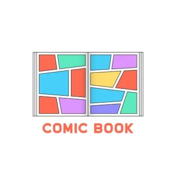 Linear colored comic book logo Stock Illustration
