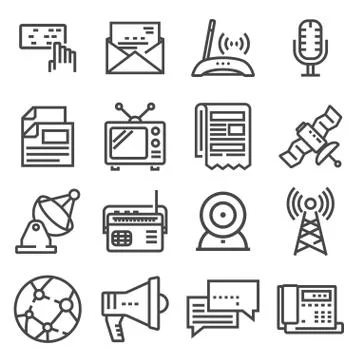 Linear communication icons set. Universal communication icon Illustrazione stock