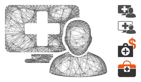 Linear Computer Doctor Vector Mesh Stock Illustration