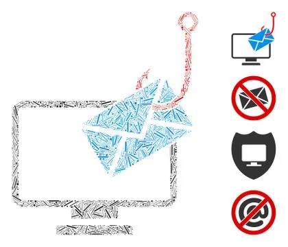 Linear Computer Mail Phishing Icon Vector Collage Stock Illustration