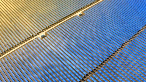 Linear concentrator systems collect the sun's energy using long curved mirrors Stock Footage 152420844