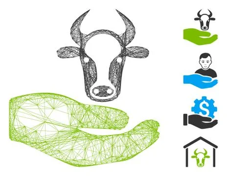 Linear Cow Care Hand Vector Mesh イラスト素材