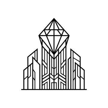 Linear crystal skyscraper logo for modern business solutions. イラスト素材