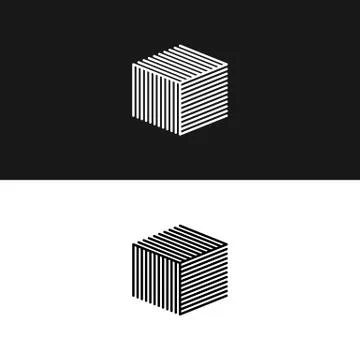 Linear cube logo 3D isometric architecture box maze structure, interior build Ilustración de archivo