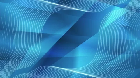 Linear curved waves on the blue low poly glossy motion background Stock Footage 341849690