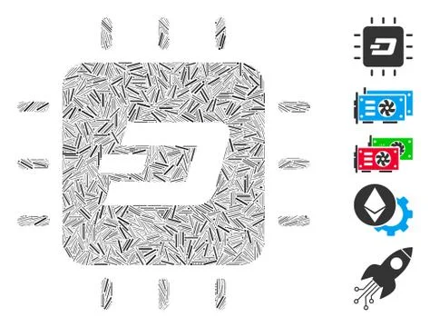 Linear Dash Processor Chip Icon Vector Collage Stock Illustration