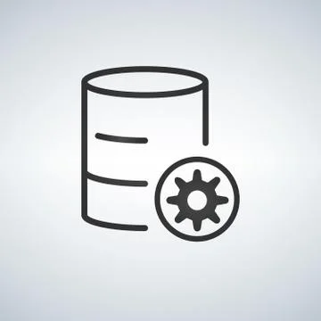 Linear Database, Server Isolated Flat Web Mobile Icon with gear icon. Vector  Stock Illustration