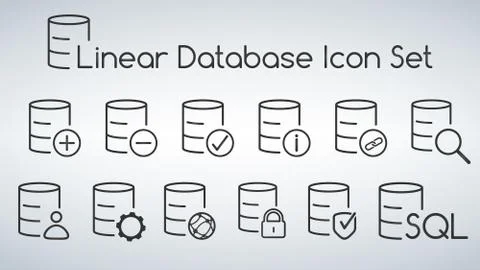 Linear Database, Server Isolated Flat Web Mobile Icon set. Vector Illustratio 库存插图