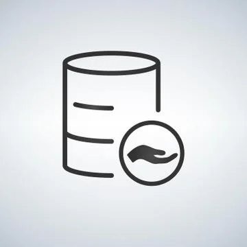 Linear Database, Server Isolated Flat Web Mobile Icon with hand or share icon Illustrazione stock