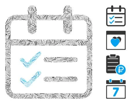 Linear Day Tasks Icon Vector Collage 스톡 일러스트