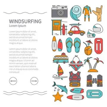 Linear Design Windsurfing brochure template Stock Illustration
