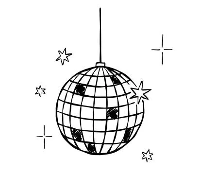 Linear disco ball. Hand drawn vector doodle illustration. Whimsical mirrorb.. Stock Illustration