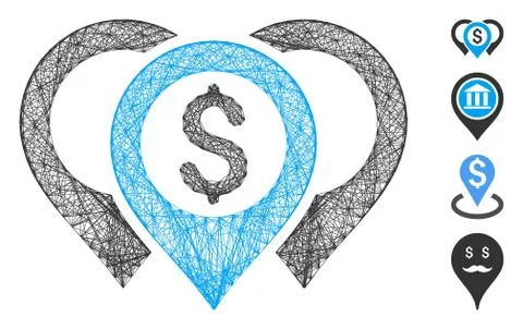 Linear Dollar Map Pointers Vector Mesh 스톡 일러스트