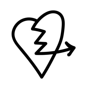 Linear doodle arrow with broken heart. Love pointer, trajectory, like. Vector Illustrazione stock