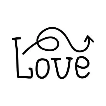 Linear doodle arrow with heart and Lettering handwriting Love. Pointer love,  Stock Illustration