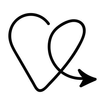 Linear doodle arrow with heart. Love pointer, trajectory, like. Vector design Illustrazione stock