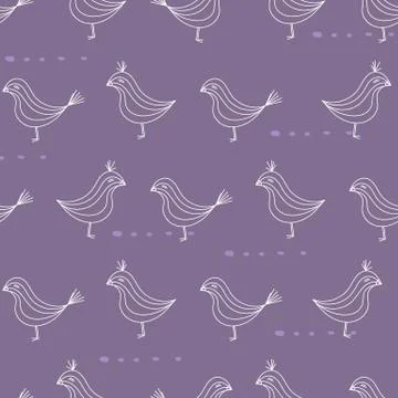 Linear doodle birds seamless vector purple pattern Stock Illustration