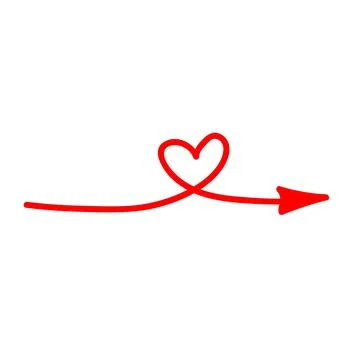 Linear doodle red arrow with heart. Love pointer, trajectory, like. Vector de Stock Illustration