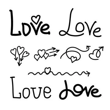 Linear doodle set love, arrow with heart and Lettering handwriting Love. Poin Stock-Illustration
