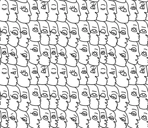 Linear drawing abstract faces seamless pattern. Modern aesthetic print Illustrazione stock