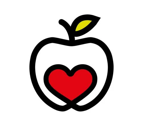 Linear drawing of an apple with a heart inside drawing with continuous line Stock Illustration