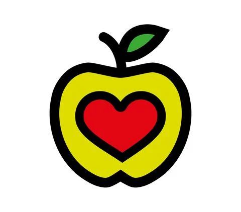 Linear drawing of an apple with red heart inside Stock Illustration
