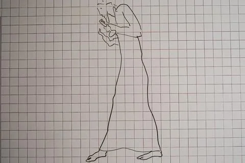 Linear drawing of a figure on a grid, minimalist artwork from Fatima, Portu.. Stock Photos