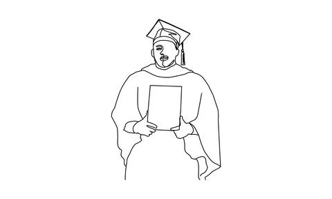Linear drawing graduate boy from school design Stock Illustration