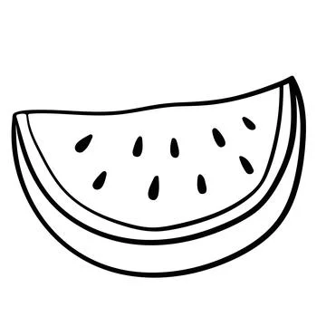 Linear drawing of a juicy watermelon slice in doodle style. Stock Illustration