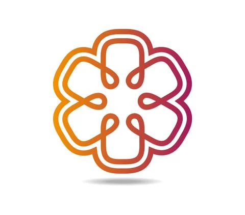 Linear drawing of outlined flower with rounded rectangular petals Stock Illustration