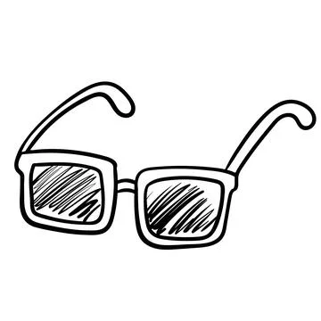 Linear drawing of stylish sunglasses in doodle style. Stock Illustration