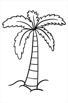 Linear drawing of a tropical palm tree on a small island in doodle style. 스톡 일러스트