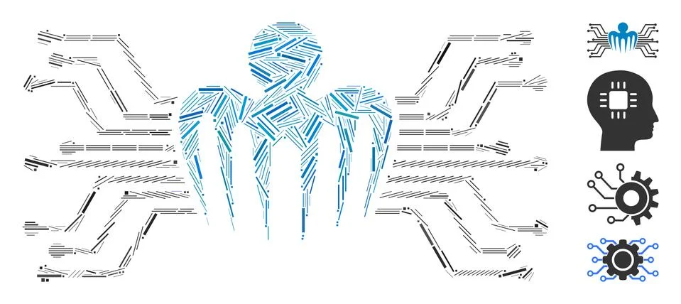 Linear Electronic Circuit Spectre Icon Vector Collage Stock Illustration